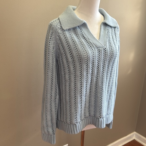 Haven Well Within Open Stitch Johnny Collar Light Blue Sweater Size S - Picture 7 of 12